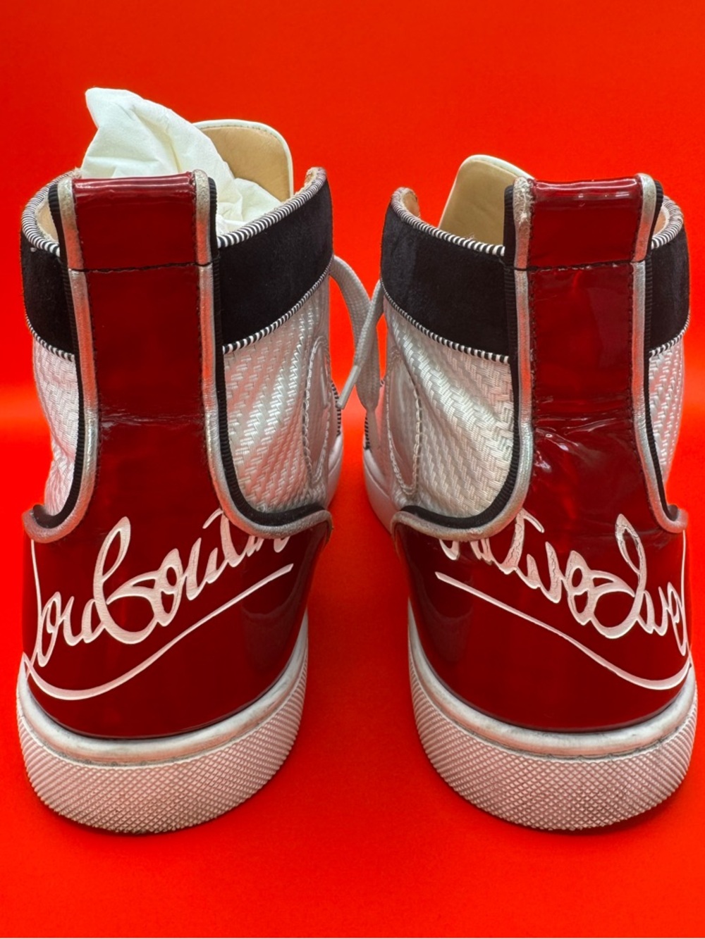 Christian Louboutin Fun Louis Flat High Top Sneaker White Woven Jacquard W Box - Picture 3 of 10